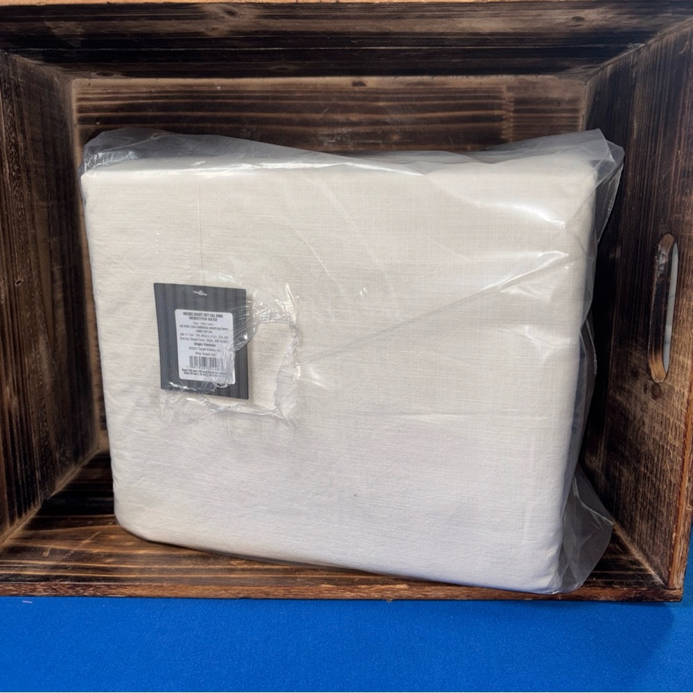 Duvet Set Beige Cal King Hemstitch 100%Cotton 100x98 Fringe edges New